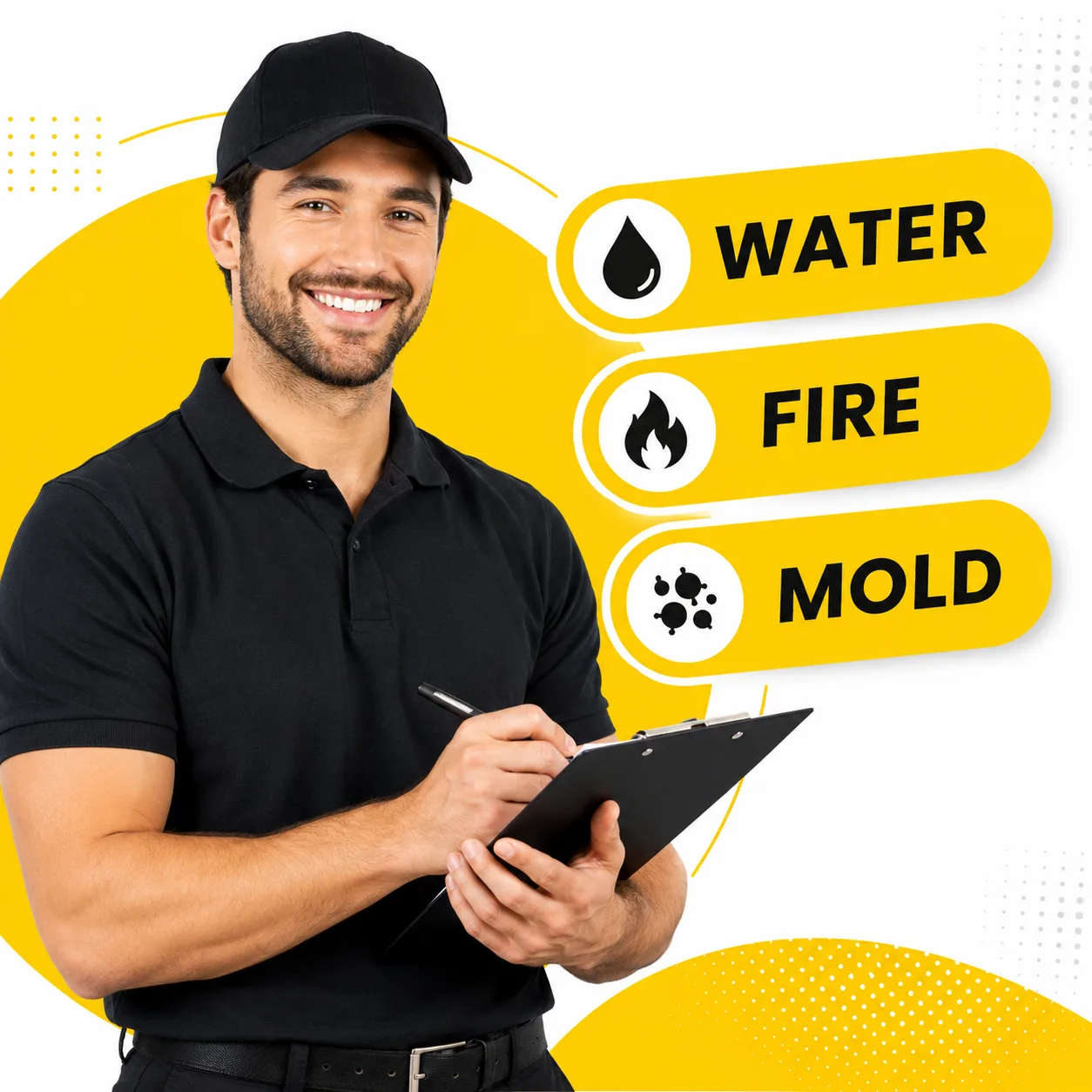 Smiling Cube Restoration technician ready for water, fire, and mold damage restoration